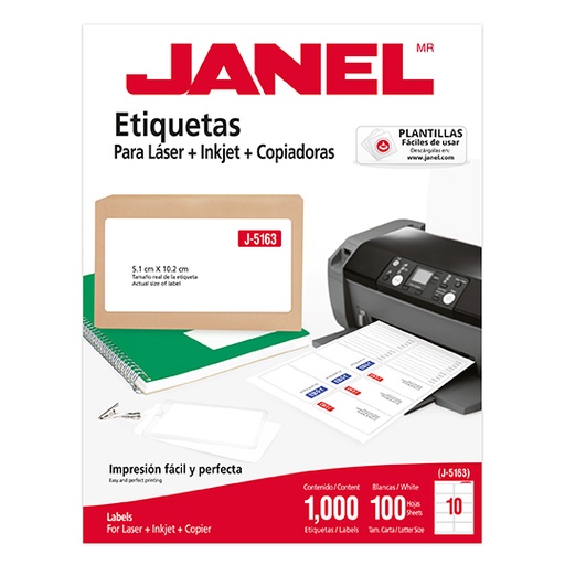 [JAN-ETI-5163] Etiqueta Laser Mod J-5163 Blanca Janel 51X102Mm Con 1000 Etiquetas