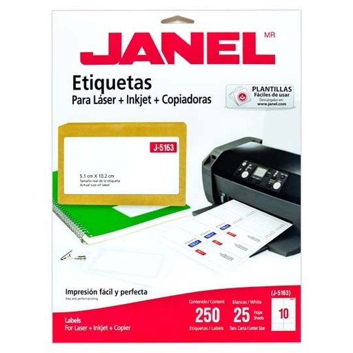 [JAN-ETI-5163-25] Etiqueta Laser Mod J-5163 Blanca Janel 51X102Mm Con 250 Etiquetas
