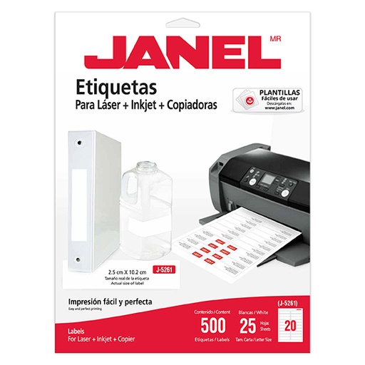 [JAN-ETI-5261-25] Etiqueta Laser Mod J-5261 Blanca Janel 25X102Mm Con 500 Etiquetas