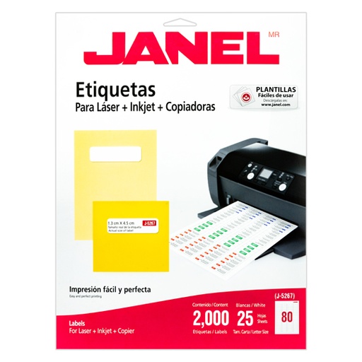 [JAN-ETI-5267-25] Etiqueta Laser Mod J-5267 Blanca Janel 13X45Mm Con 2000 Etiquetas