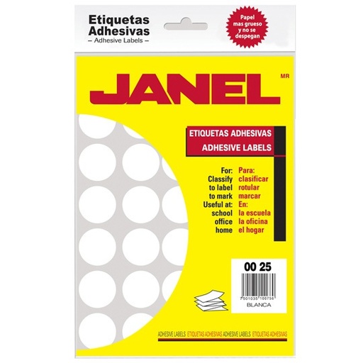 [JAN-ETQ-12] Etiqueta Blanca Janel Clasica No. 12 Con 700 Etiquetas De 25Mm