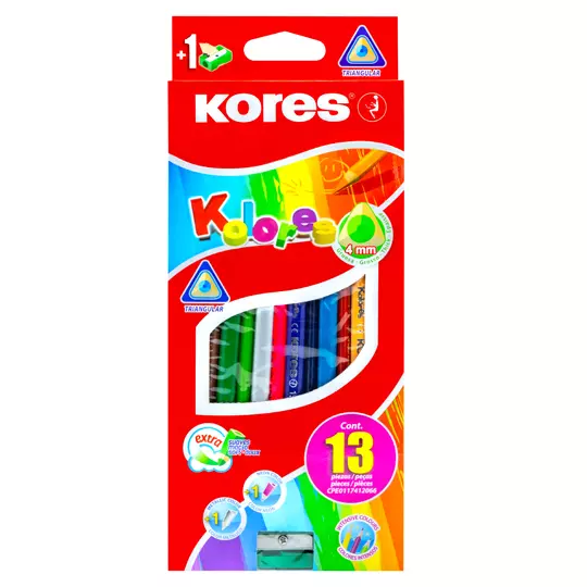 [KOR-COL-KN13] Colores Triangulares Kores 13 Piezas + 1 Sacapuntas