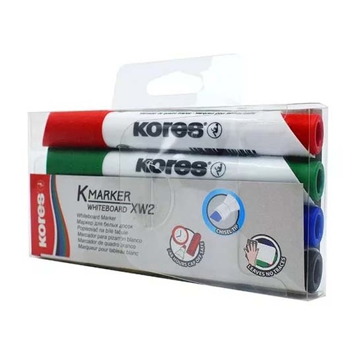 [KOR-MAR-PSURT4] Marcador Para Pizarrón Kores, Rojo, Azul, Verde Y Negro