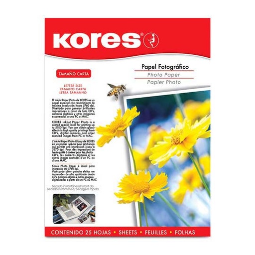 [KOR-PAP-501] Papel Fotografico Photo Glossy Kores. Paquete Con 25 Hojas