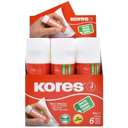 [KOR-PEG-120402] Lápiz Adhesivo Kores En Barra, Color Blanco De 40Grs  Con 6 Piezas