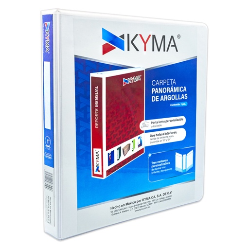 [KYM-CAR-100BCO] Carpeta panorámica KYMA carta blanca herraje en "O" de 1 pulgada