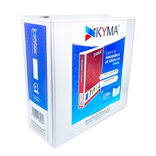 [KYM-CAR-400BCA] Carpeta Panorámica Kyma Carta Blanca Herraje En "D" De 4 Pulgadas