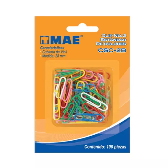 [MAE-CLI-CSC2B] Clip Estándar No.2 Mae Blíster Con 100 Piezas colores surtidos