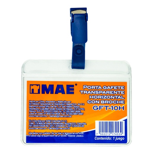 [MAE-GAF-10H] Gafete Transparente Horizontal Marca Mae