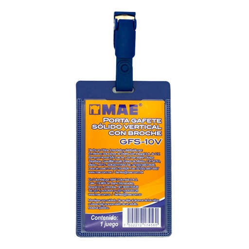 [MAE-GAF-GFS10V] Gafete Azul Vertical Marca Mae 1 Pieza