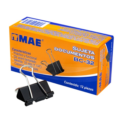 [MAE-SUJ-BC32] Sujetadocumentos Mae De 32 Mm 12 Piezas