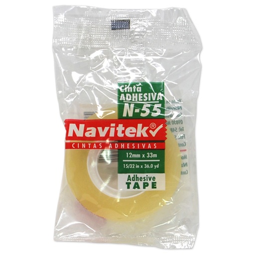 [NAV-ADS-12033] Cinta corte fácil N55 Navitek transparente 12 mm x 33m uso escolar/oficina