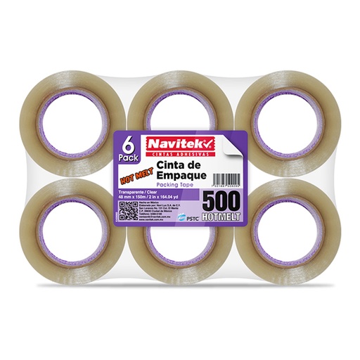 [NAV-ADS-EHT4815] Cinta De Empaque Uso 500 Navitek Transparente 48Mm X 150M Empaque Con 6 Pzas
