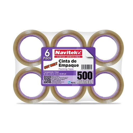 [NAV-ADS-EHT4850] Cinta de empaque uso 500 Navitek transparente 48mm x 50m empaque con 6 pzas