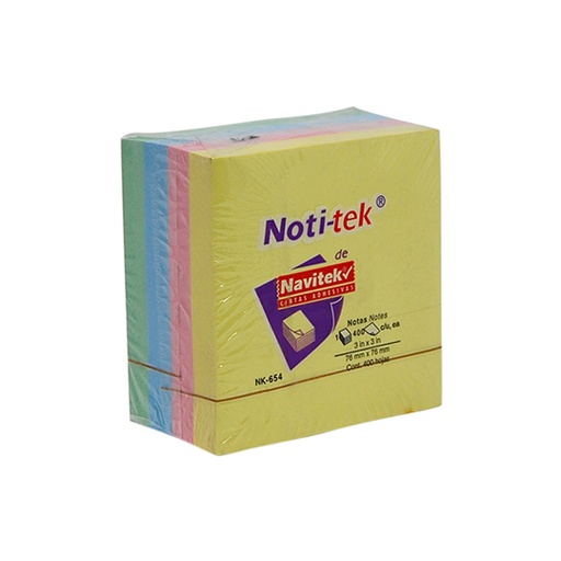 [NAV-PST-CUBOPA] Notas Adhesivas Navitek 4 Colores Pastel 3X3" Block Con 400 Hojas 