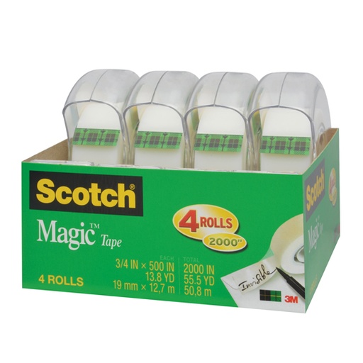 [P3M-ADS-8104PKD] Cinta Mágica Scotch 19mmX12.7m Con Despachador 4 piezas
