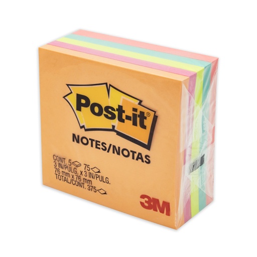 [P3M-PST-2072] Notas Adhesivas Mod. 2072 Post-It Neon 3X3 Pulgadas 5 Block Con 75 Hojas Cada Uno