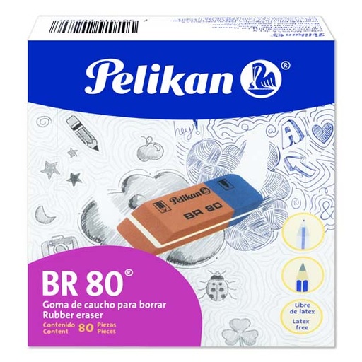 [PEL-GOM-BR80] Goma Pelikan Br 80 De Caucho Biselada Rojo Con Azul Con 80 Piezas 