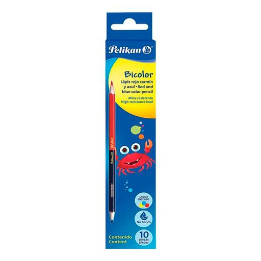 [PEL-LAP-330210] Lapiz Bicolor Pelikan Hexagonal Rojo Y Azul Caja Con 10 Piezas 