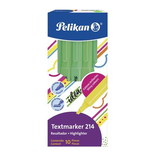 [PEL-MAR-214VER] Resaltador De Texto Pelikan Textmarker 214 Verde Caja Con 10 Piezas 
