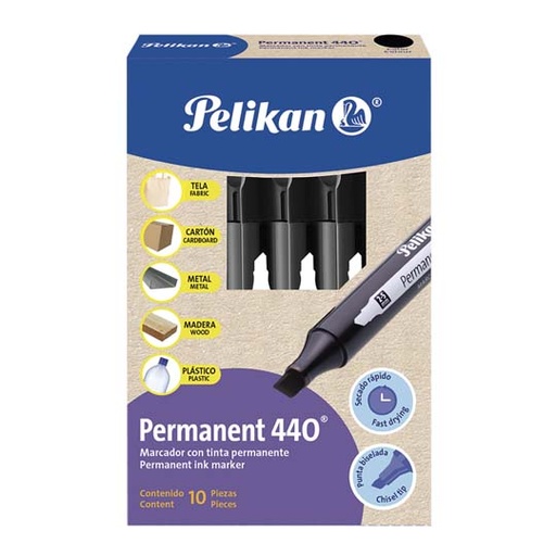 [PEL-MAR-440NGOC] Marcador Permanetne Pelikan 440 Redondo Negro Caja Con 10 Piezas 