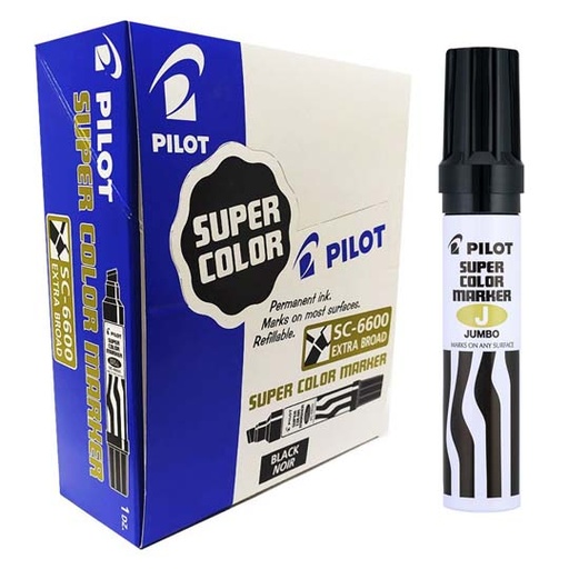 [PIIL-MAR-43100C] Marcador Permanente Jumbo Pilot Punta Cincel Hasta 12.5 Mm, Negro, Caja C/12 Pzs