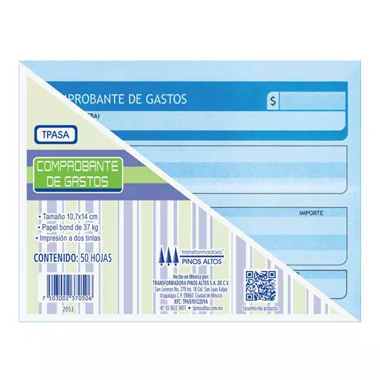[PIN-POL-GASTOSB] Comprobante De Gastos Pinos Altos Blíster con 3 blocks de 50 hojas cada uno