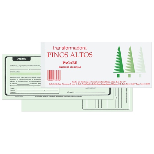 [PIN-POL-PAGARE] Pagare Pinos Altos Block Con 100 Hojas