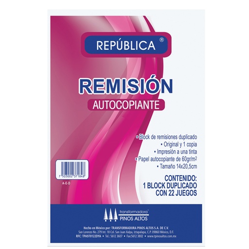 [PIN-REM-12AUTO] Remisión Autocopiante Pinos Altos Esquel