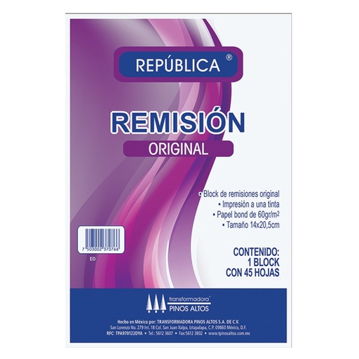 [PIN-REM-12ORIG] Remisión Original Pinos Altos Esquela