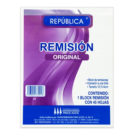 [PIN-REM-18ORIG] Remisión Original Pinos Altos De 1/8