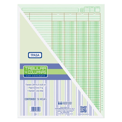 [PIN-TAB-COLUMN4] Tabular 4 Columnas Con Concepto Pinos Altos Blíster Con 3 Blocks De 50 Hojas C/U