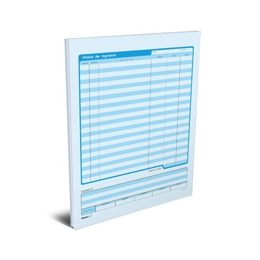 [RAY-POL-08POIN] Póliza De Ingresos Rayter, Tamaño Carta,  Color Azul, Block 50 Hojas