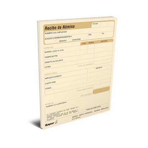 [RAY-POL-08RENO] Recibo De Nomina Rayter, Tamaño Carta, C