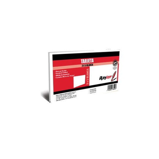 [RAY-TARJ-3X5BCA] Tarjeta Bibliográfica Rayter, 3X5 Bca, C