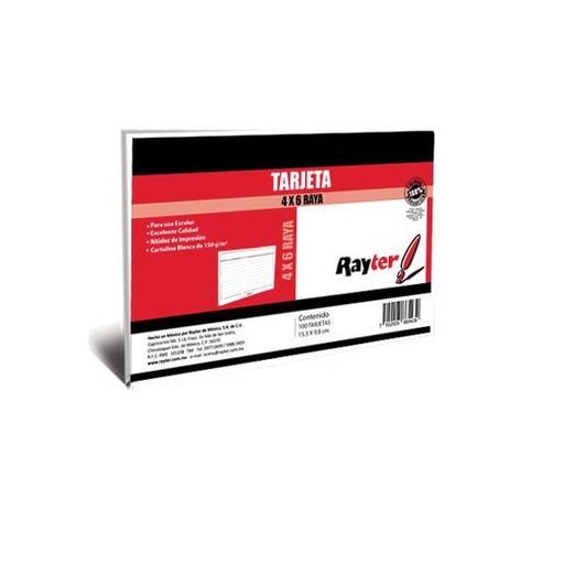 [RAY-TARJ-4X6RAY] Tarjeta Hermografica Rayter,  4X6, Rayad