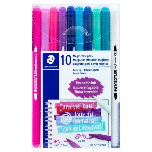 [STD-MAR-3240] Marcador Mágico Staedtler Borrable De Doble Punta, Estuche Con 10 Piezas