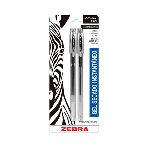 [ZEB-BOL-800N] Boligrafo Gel J Roller Rx Zebra, Punto 0.7Mm, Negro 2 Piezas