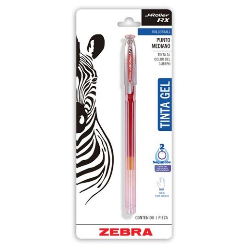 [ZEB-BOL-802B] Boligrafo Gel J Roller Rx Zebra, Punto 0.7Mm,Rojo