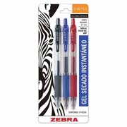 [ZEB-BOL-883BT] Bolígrafo gel retráctil sarasa, punto medio 0.7 mm, 3 colores, blisetr 3 pz 